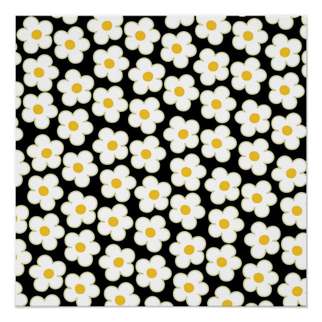 Black Y2K Bold Wildflower Vibrant Spring Art Poster (Front)