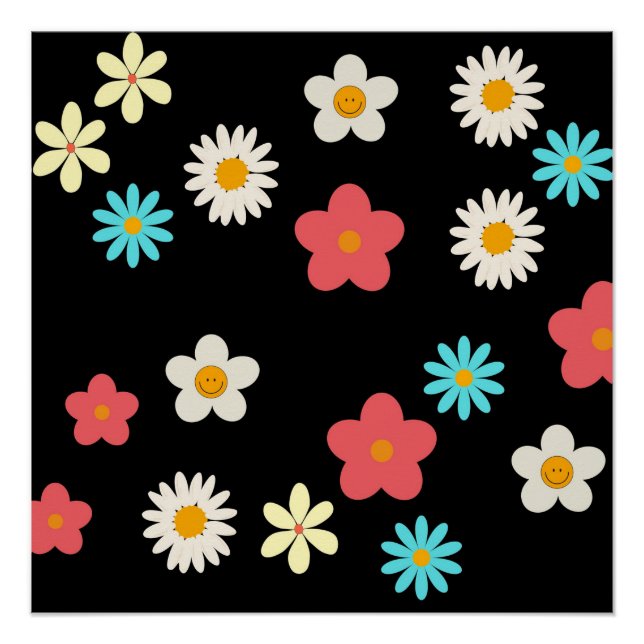 Black Y2K Bold Wildflower Vibrant Spring Art Poster (Front)