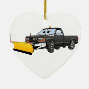Black Y Pick Up Truck Snow Plough Cartoon Ceramic Tree Decoration