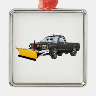 Black Y Pick Up Truck Snow Plough Cartoon Metal Tree Decoration