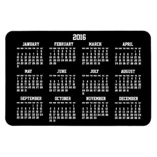 Black Yearly Calendar 2016 Large Flexible Magnets