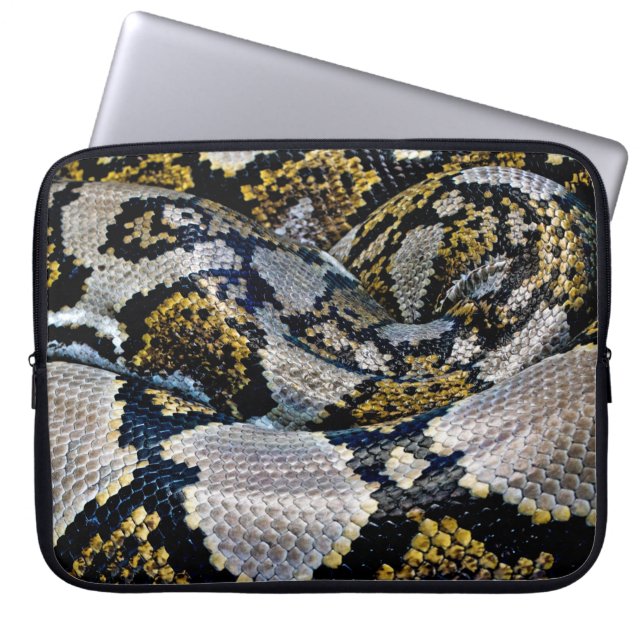 Black, yellow, and grey python laptop sleeve (Front)