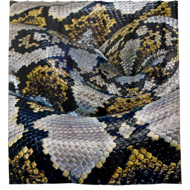 Black, yellow, and grey python shower curtain (Front)
