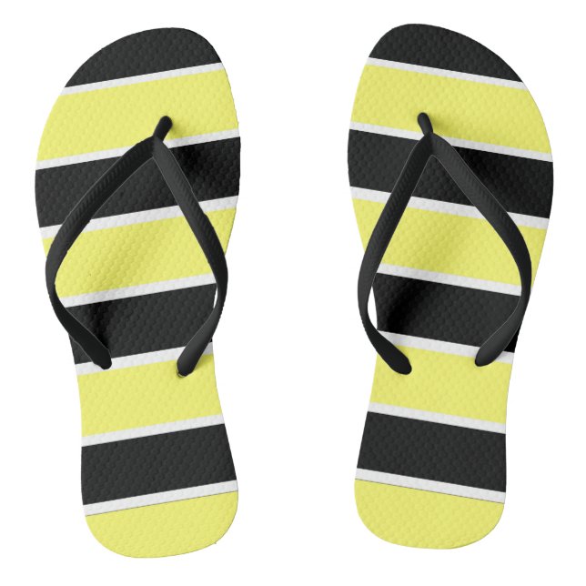 Black, Yellow and White Stripes Flip Flops (Footbed)