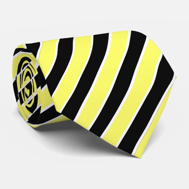 Black, Yellow and White Stripes Tie (Rolled)