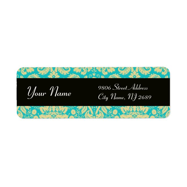 BLACK YELLOW AQUA BLUE TEAL DAMASK (Front)