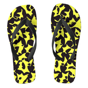 Black yellow art pattern flip flops