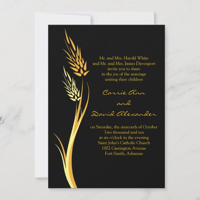 Black Yellow Autumn Wheat Wedding Invitation (Front)
