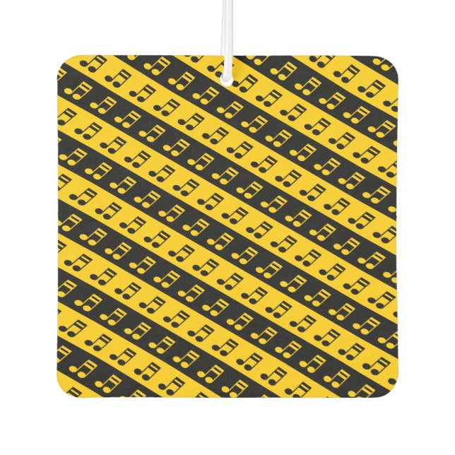Black & Yellow Beamed Sixteenth Notes Pattern Car Air Freshener (Front)