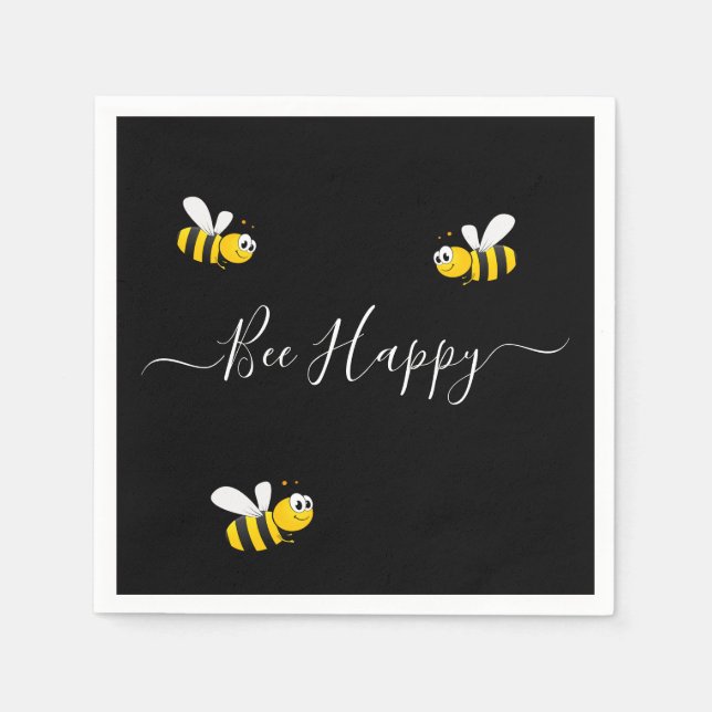 Black yellow bee happy summer napkin (Front)