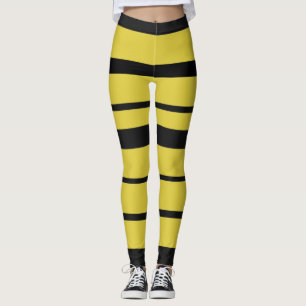 Black, Yellow Bee-Like Stripes Pattern Leggings