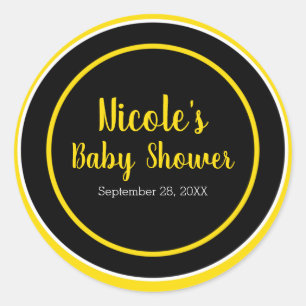 Black & Yellow Bee Theme Baby Shower Classic Round Sticker