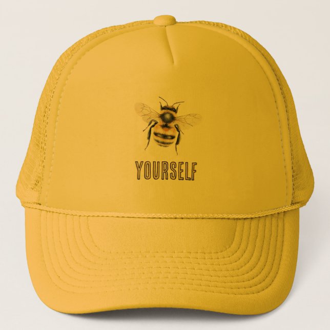 Black Yellow Bee Yourself Trucker Hat (Front)