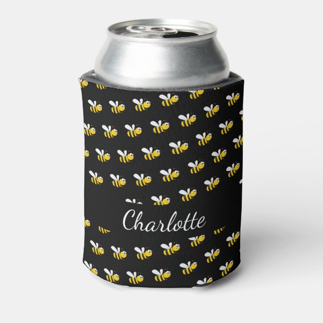 Black yellow bees name script can cooler (Can Back)