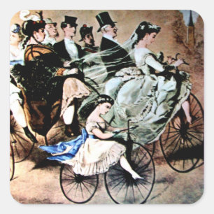 BLACK YELLOW BLUE BICYCLE WEDDING PARTY SQUARE STICKER