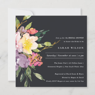 BLACK YELLOW BLUSH BURGUNDY FLORAL BRIDAL SHOWER INVITATION