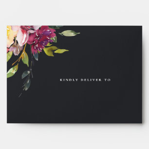 BLACK YELLOW BLUSH BURGUNDY FLORAL BUNCH ADDRESS ENVELOPE