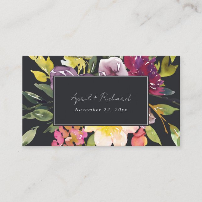 BLACK YELLOW BLUSH BURGUNDY FLORAL WEDDING WEBSITE BUSINESS CARD (Front)