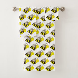 Black Yellow Cartoon Bee Bumblebee Honeybee Bath Towel Set