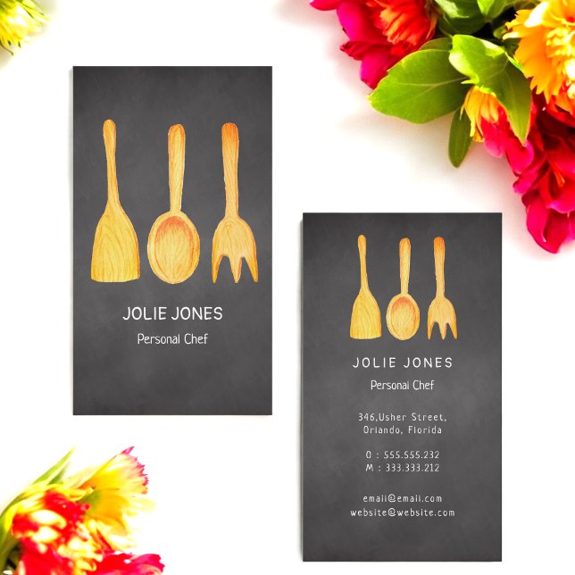 Black Yellow Catering Chef Food Blogger Business Card (Creator Uploaded)