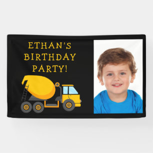 Black Yellow Cement Truck Child's Birthday Photo Banner