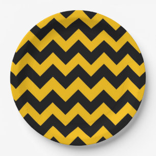 Black Yellow Chevron Zigzag Pattern Paper Plate
