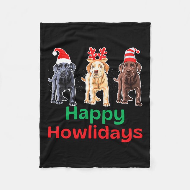 Black yellow chocolate lab christmas labrador howl fleece blanket (Front)