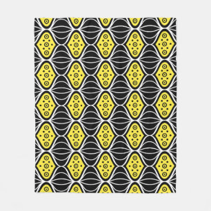 Black Yellow Circle Oval Art Deco Modern Pattern Fleece Blanket