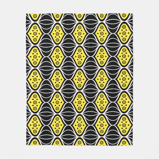 Black Yellow Circle Oval Art Deco Modern Pattern Fleece Blanket (Front)
