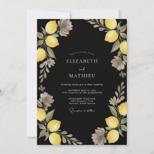 Black Yellow Citrus Dusty Eucalyptus Wedding Invitation