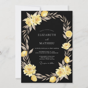 Black Yellow Citrus Sage Wedding Invitation