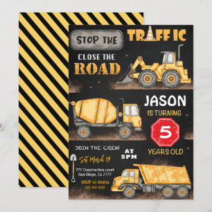 Black & Yellow Construction Birthday Invitation 