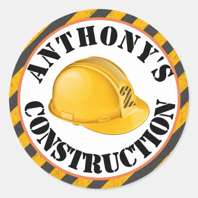 Black & Yellow Construction Hard Hat 2nd Birthday Classic Round Sticker (Front)