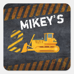 Black & Yellow Construction Vehicle 2nd Birthday Square Sticker