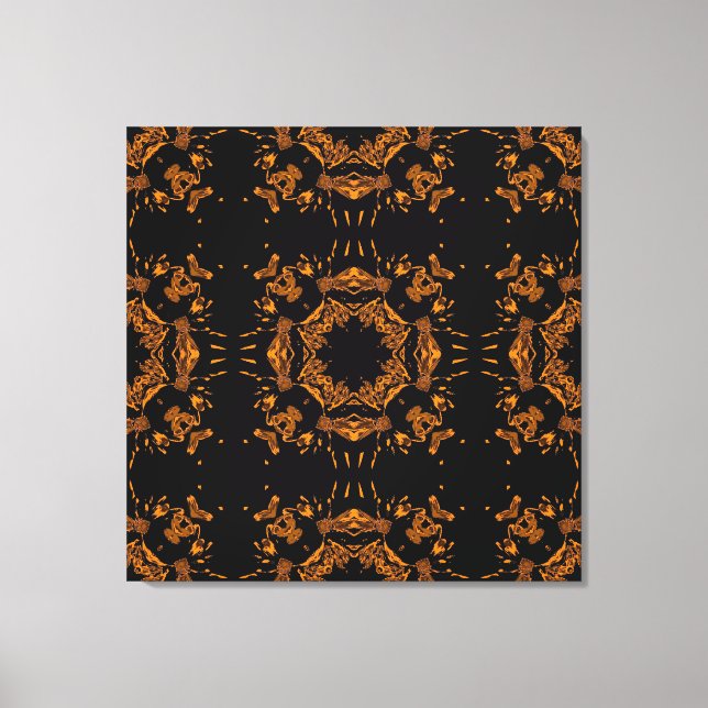 Black, Yellow copper Floral Damasks Retro Canvas Print (Front)