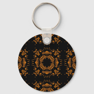 Black, Yellow copper Floral Damasks Retro Pattern Key Ring