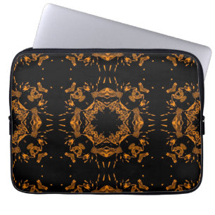 Black, Yellow copper Floral Damasks Retro Pattern Laptop Sleeve