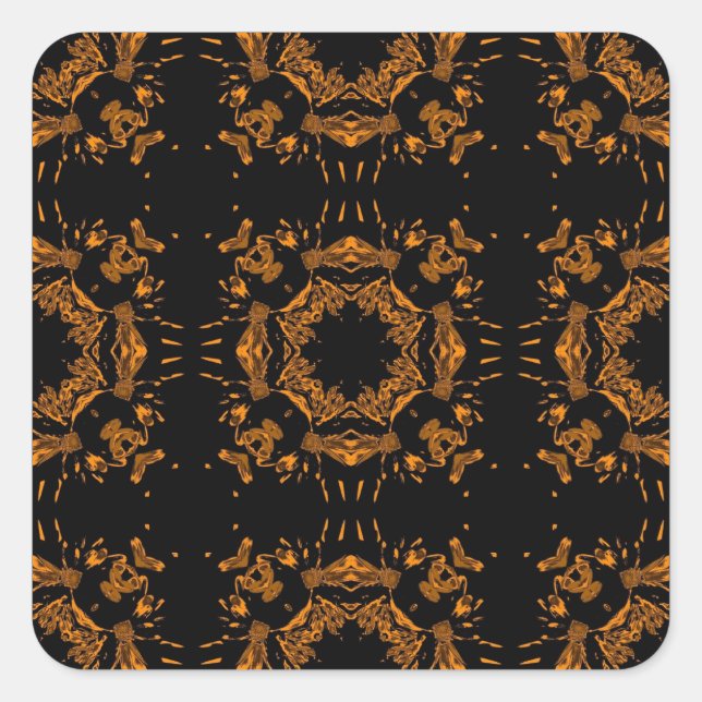 Black, Yellow copper Floral Damasks Retro Pattern Square Sticker (Front)