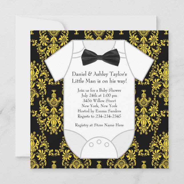 Black Yellow Damask Baby Boy Shower Invitation (Front)
