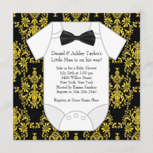 Black Yellow Damask Baby Boy Shower Invitation