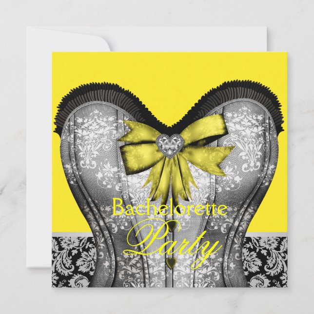 Black Yellow Damask Corset Bachelorette Party Invitation (Front)