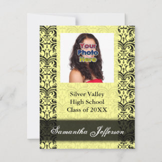 Black Yellow Damask Photo Graduation Announcement