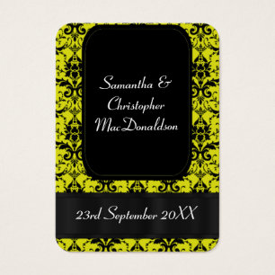 Black yellow damask wedding favour thank you tag