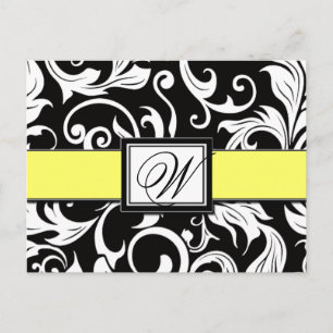 Black & Yellow Damask Wedding Save the Dates Announcement Postcard