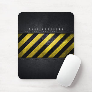 Black Yellow Danger Stripes Construction Engineer Mouse Mat