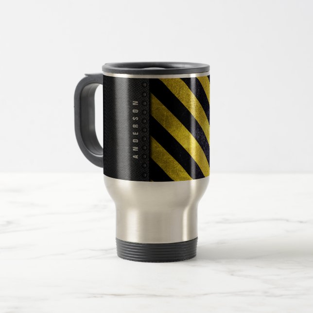 Black Yellow Danger Stripes Construction Engineer Travel Mug (Front Left)