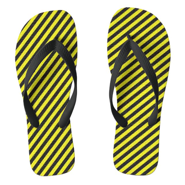 Black & Yellow Diagonal Stripes Adult Flip Flops (Footbed)