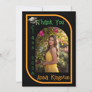 Black & Yellow Elegant Graduation Thank You Card