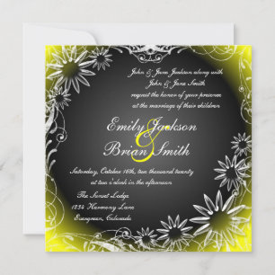 Black yellow fade daisy flower wedding invitations