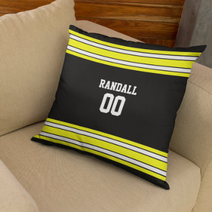 Black & Yellow Football Jersey Personalised Cushion